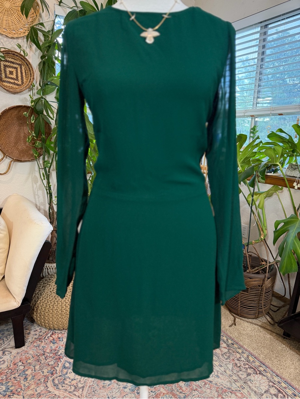 REFORMATION Mayra Dress 6 Green Mini Long Sleeve Viscose Cocktail Party Wedding - Picture 3 of 13
